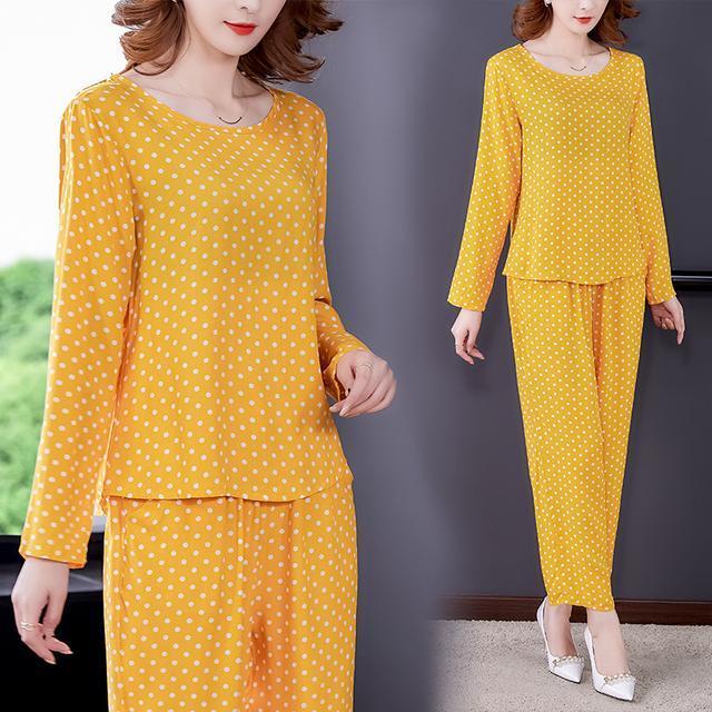 Bộ Đồ Ngủ Vải Lụa Cotton Dáng Rộng Thời Trang Xuân Hè Cho Phụ Nữ Trung Niên