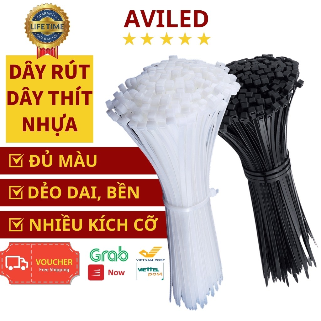 Dây thít nhựa đen, trắng, túi 100 cái dây rút nhựa 15cm 25cm 30cm lạt nhựa siêu bền, giá rẻ nhất AVILED