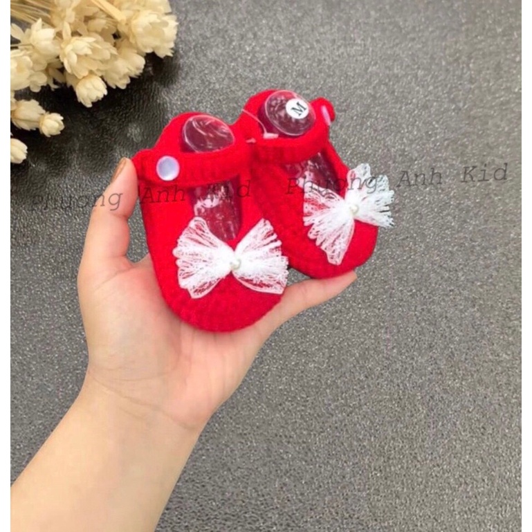 Giày nơ ren đỏ bé gái