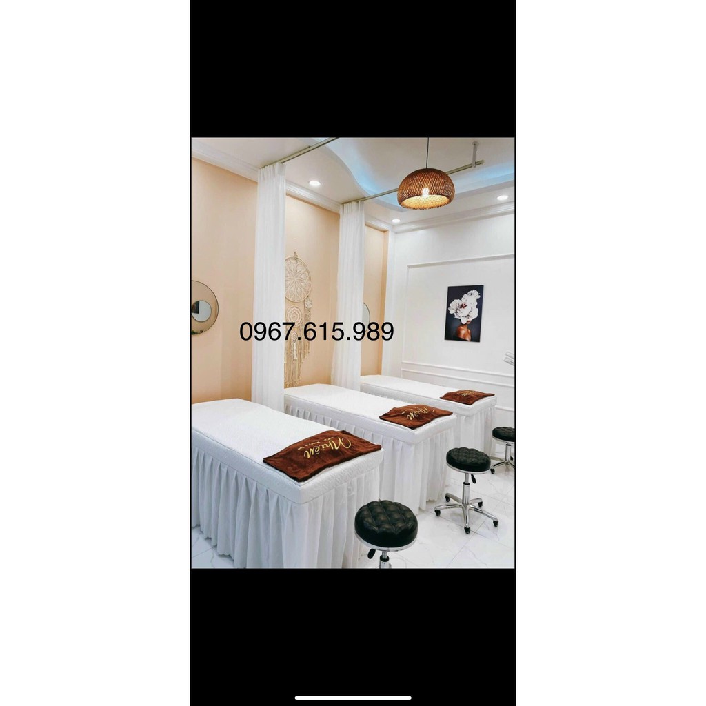 Bộ ga giường spa trần bông, ga giường mi, phun xăm vải cotton satin - khoét lỗ theo yêu cầu