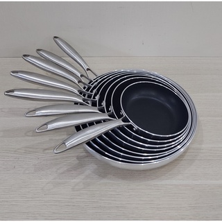 Chảo chiên chống dính inox 2 đáy nguyên khối dùng được bếp từ 18cm 20cm 22cm 24cm 26cm 28cm 30cm 32cm