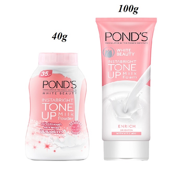 Combo Kem Sữa Rửa Mặt Dưỡng Trắng + Phấn Phủ Nâng Tone Pond's White Beauty