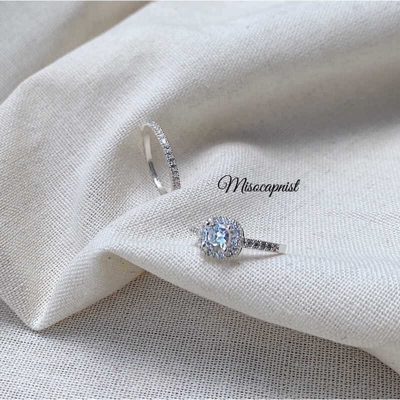Nhẫn bạc ta ổ đá vuông mix dải đá lấp lánh ✨