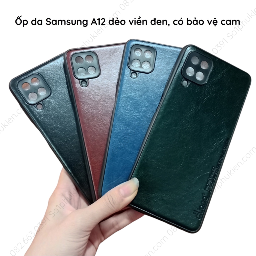 Ốp lưng da Samsung A12 (4G/5G) dẻo viền đen, có bảo vệ cam