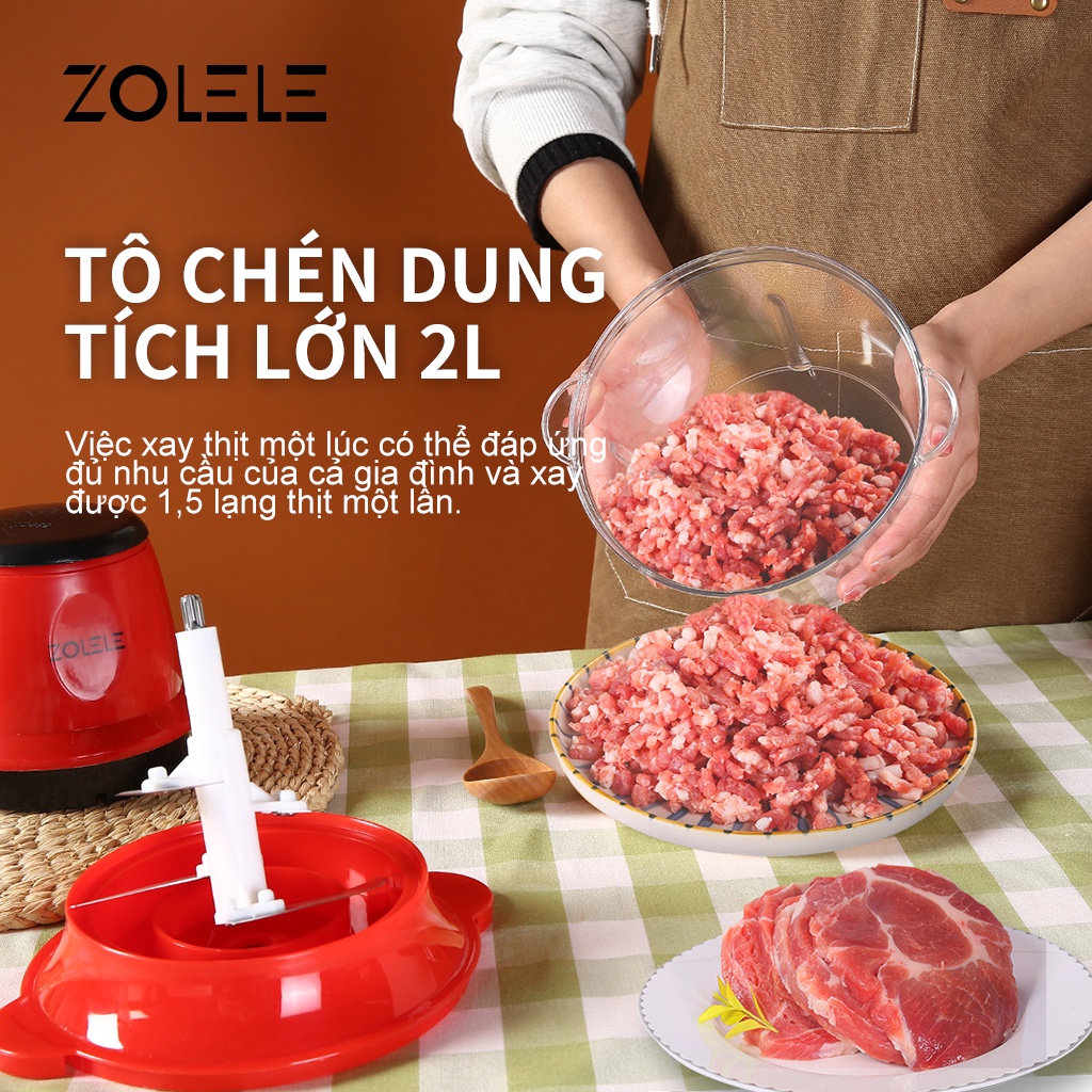 Máy xay thịt ZOLELE ZD002 Bộ xử lý thực phẩm nhà bếp 2L