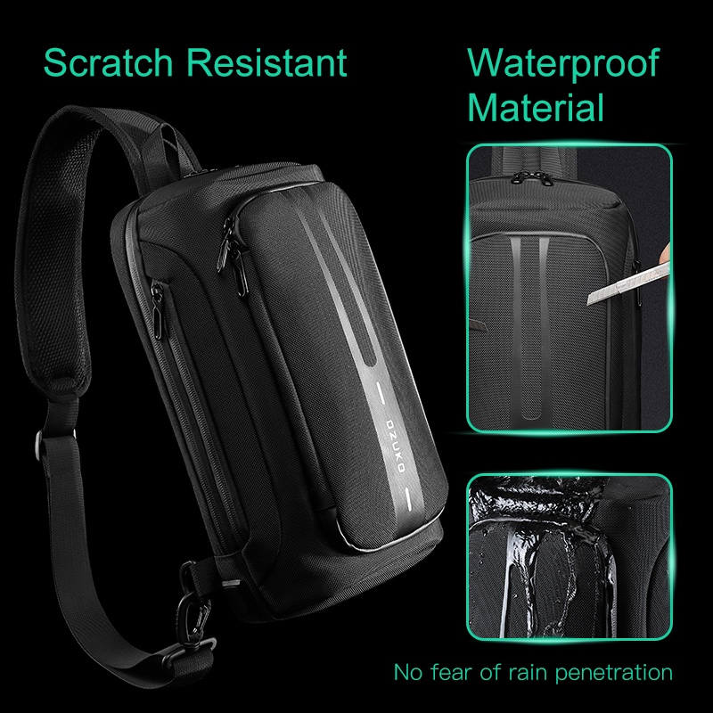 Túi xách đeo chéo vai OZUKO chống trộm và nước có cổng sạc USB tiện dụng