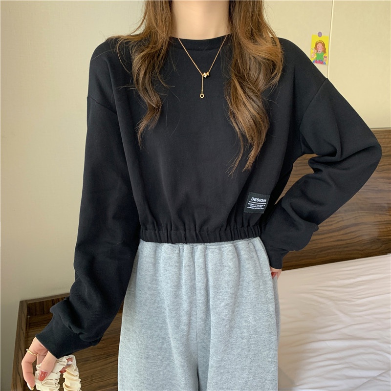 SUXI Áo Sweater Tay Dài Màu Sắc Đơn Giản Lưng Cao Dễ Phối Đồ Thời Trang Cho Nữ