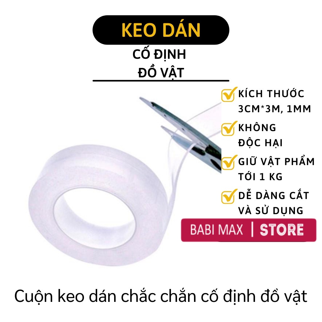 Băng Keo Nano - Cuộn Băng Keo 2 Mặt 3m Siêu Dính Cố Định Đồ Vật, Tái Sử Dụng babimax 6746