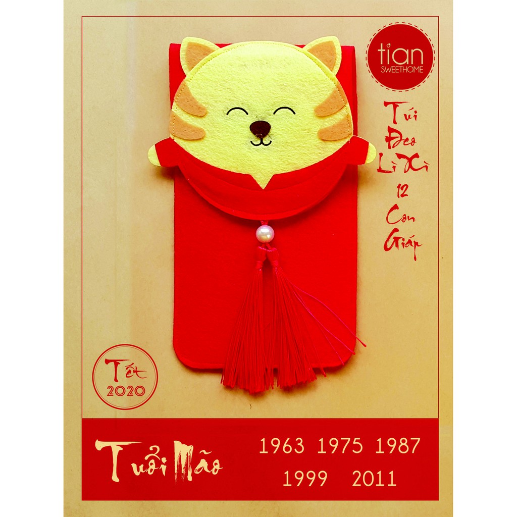 TÚI ĐEO LÌ XÌ HANDMADE 12 CON GIÁP: MẸO