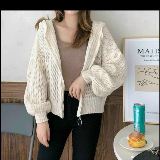 Áo khoác len nón phom rộng