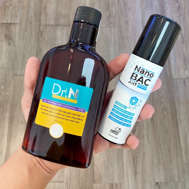 Combo nước súc miệng nano bạc kháng khuẩn + xịt khuẩn nano bạc