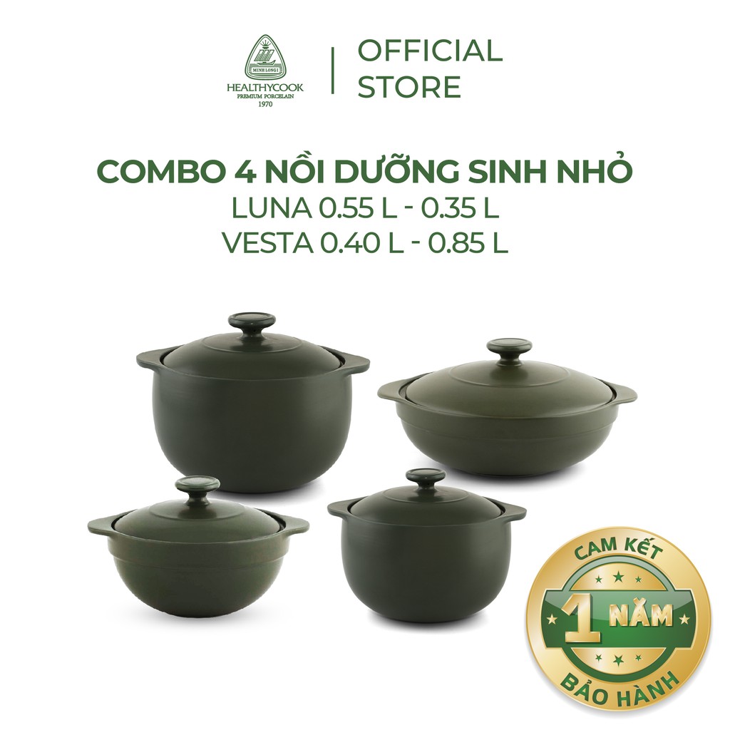 Bộ 4 nồi sứ dưỡng sinh Minh Long (0.35L/0.55L - 0.4L/0.85L)