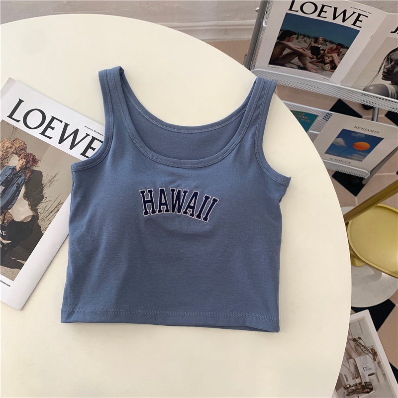 Áo croptop SUXI sát nách họa tiết thêu chữ thiết kế đơn giản thời trang cho nữ