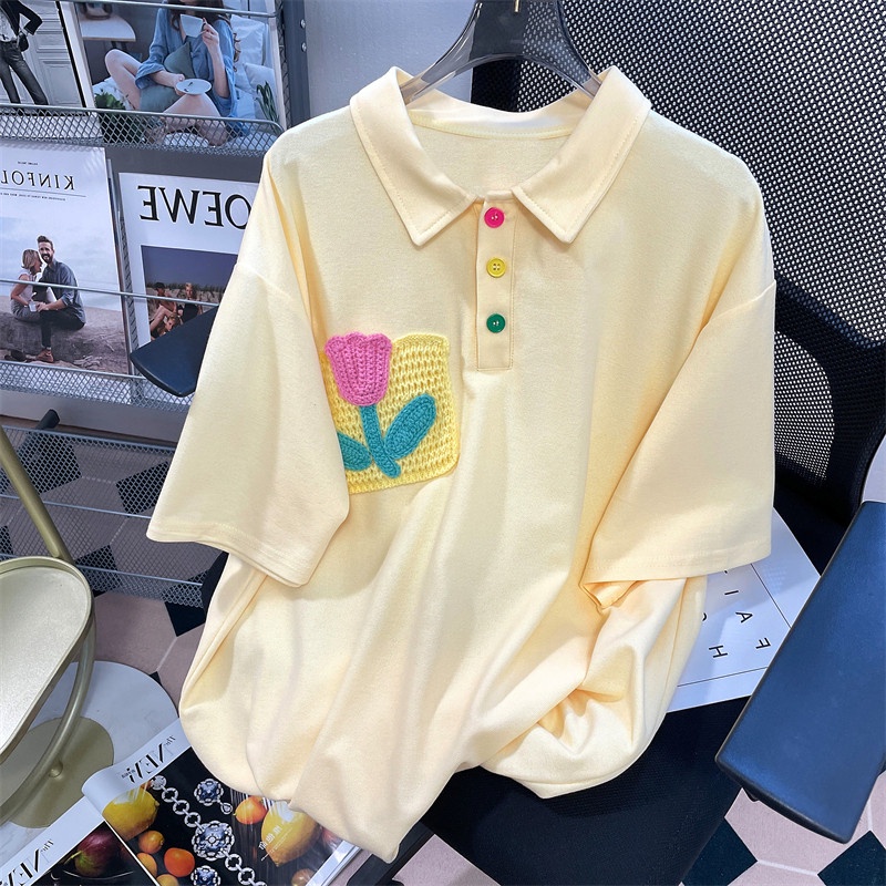 Set Đồ Thể Thao 100% Cotton Gồm Áo Thun POLO Tay Ngắn Cổ Bẻ In Hình Hoa Tulip + Quần Short Cho Nữ