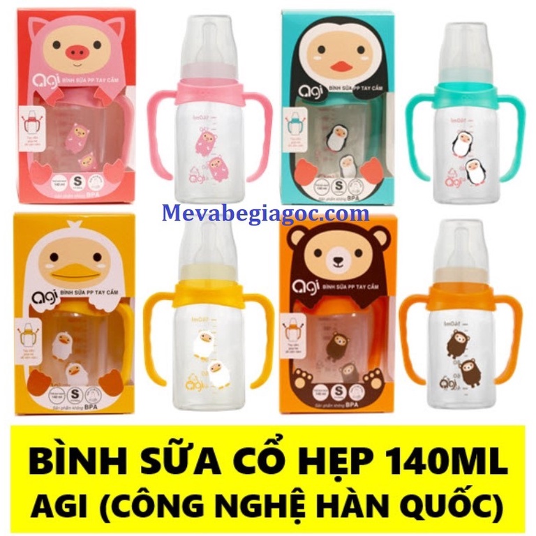 (Mẫu mới nhất) Bình sữa Agi có tay cầm cổ hẹp 140ml/250ml (Công Nghệ Hàn Quốc)