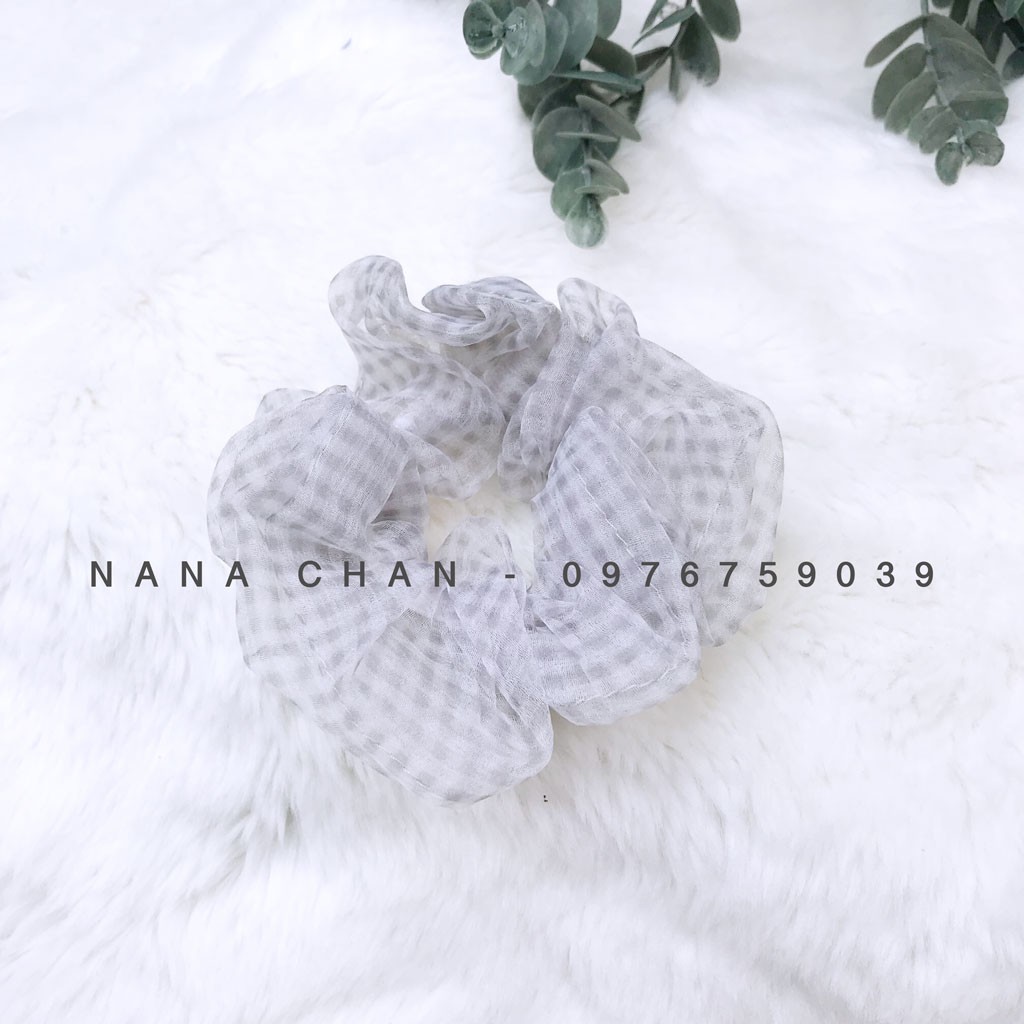 [I029] Buộc tóc scrunchies voan caro