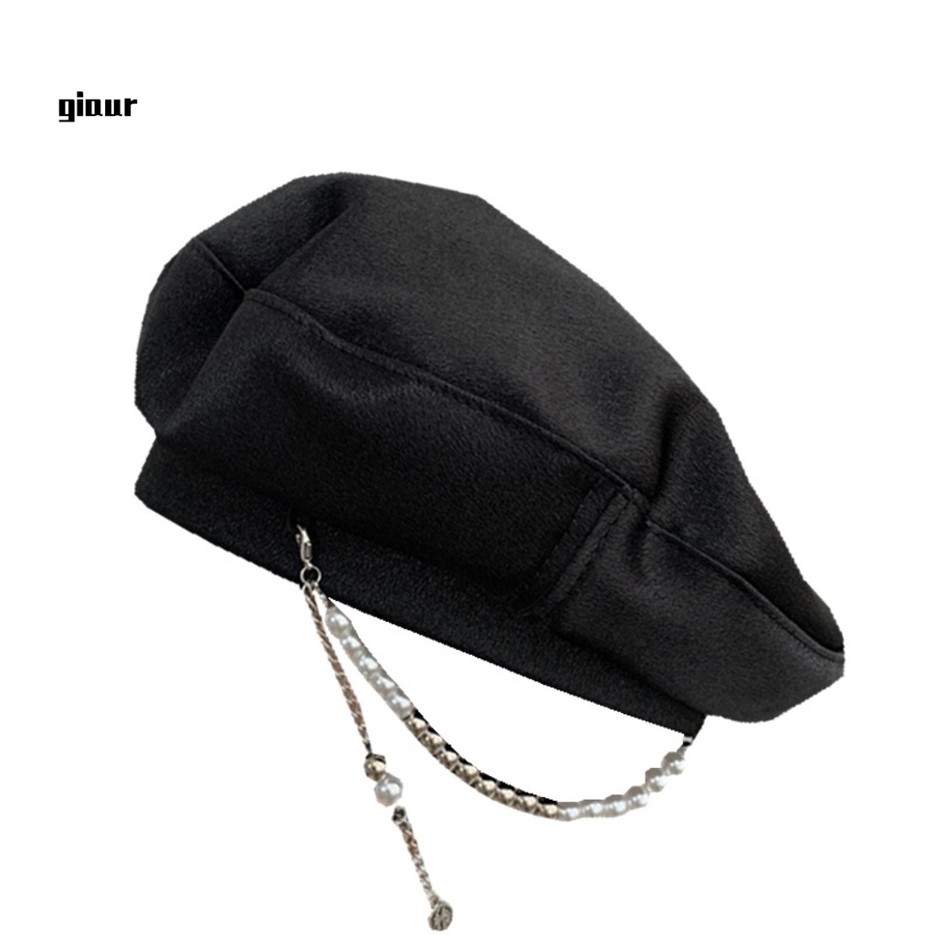 Mũ beret mềm đính ngọc trai giả màu sáng cho nữ
