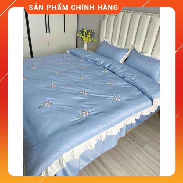 Bộ Chăn Ga Gối Lụa thêu cao cấp mẫu Hoa Cúc 4 món chất liệu phi lụa telcel 100s | BigBuy360 - bigbuy360.vn