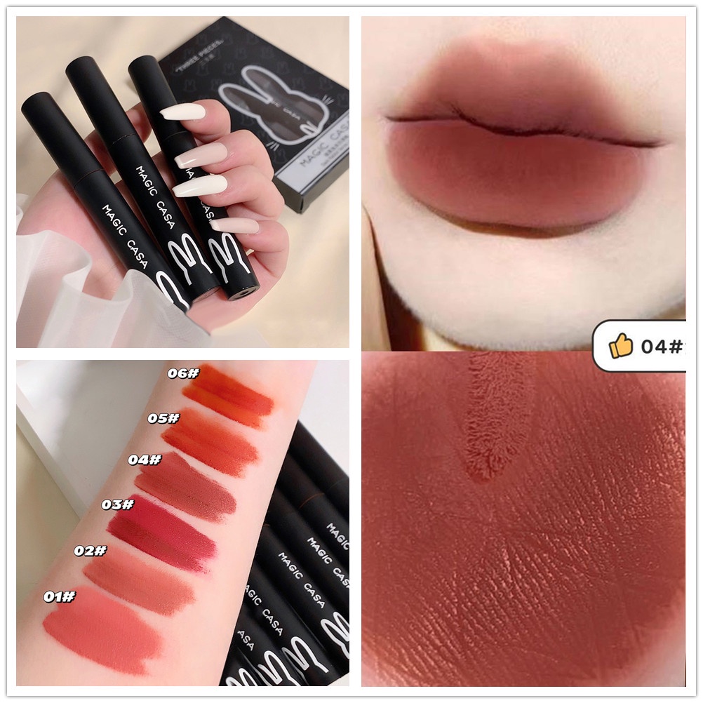 Set 3 Son Môi Lì Thiết Kế Vỏ Hình Thỏ Độc Đáo