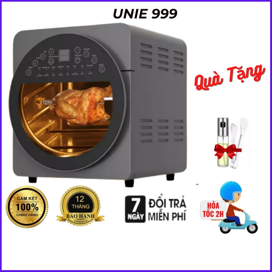 Nồi chiên không dầu Unie 999, bếp chiên không dầu 15L, nồi chiên gà nguyên con có trục xoay, chính hãng Unie