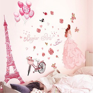 Decal Dán Tường Cô Gái Paris Tím