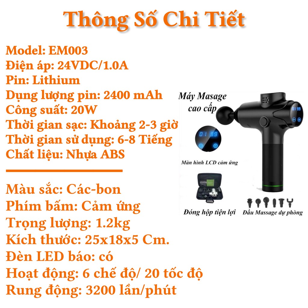 💥𝑭𝑹𝑬𝑬𝑺𝑯𝑰𝑷💥Máy Massage Cầm Tay Cao Cấp EM003 với 6 đầu 20 chế độ giảm mệt mỏi, tăng tuần hoàn máu, giảm đau nhứ