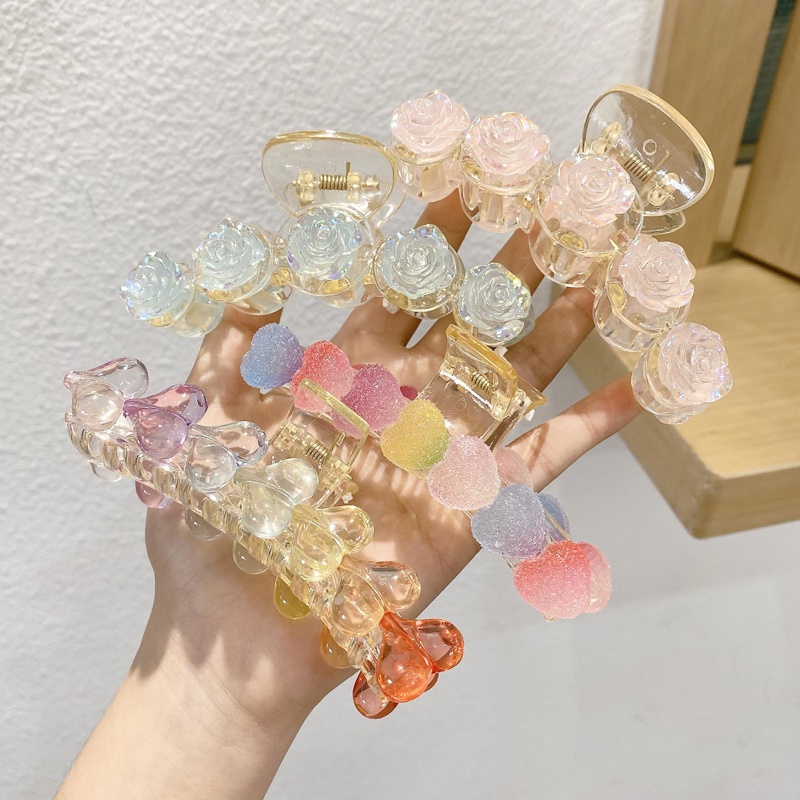 Kẹp Tóc Hình Hoa Màu Hồng Trong Suốt Phong Cách Hàn Quốc