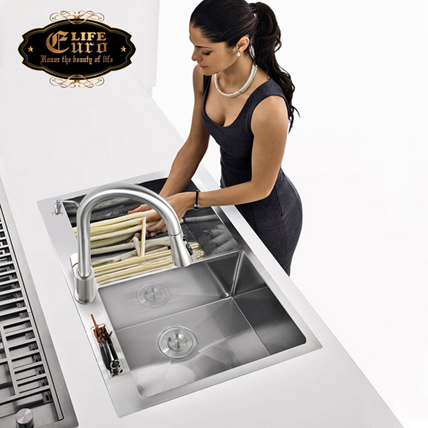 Chậu rửa chén Handmade Inox SUS 304 Eurolife EL-HM8245 (Trắng bạc)