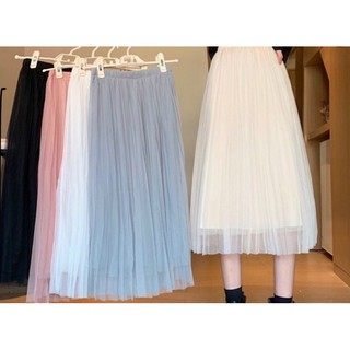 Chân váy công chúa xếp ly phối lưới midi