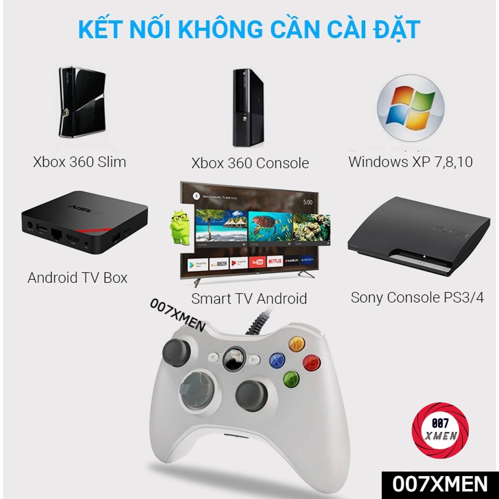 FreeShip  Tay cầm Chơi Game Microsoft Xbox 360 Full box Có Rung - Tay Cầm Có Dây Dùng Cho PC, Laptop chơi full skill