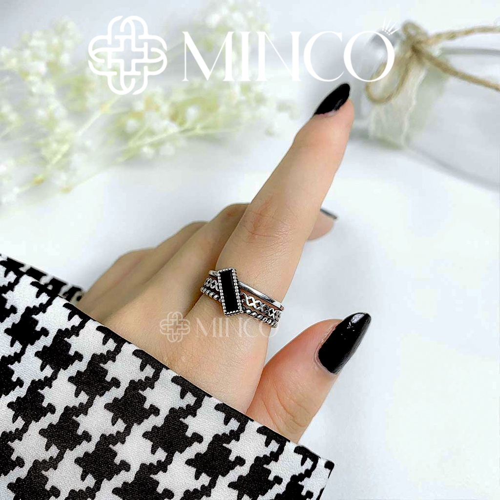 Nhẫn nữ Cross Minco Accessories thiết kế đính đá đen chéo free size phong cách cá tính NT102-10