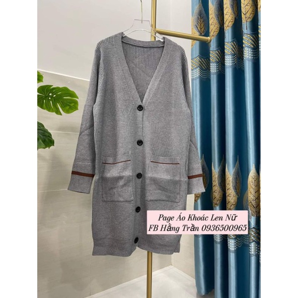 Áo khoác len cardigan nữ dáng dài hàng đẹp có cút túi viền.