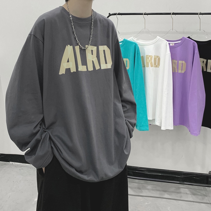 ♞AFF LIGA♞ Áo Thun Tay Dài Dáng Rộng In Chữ Thời Trang Mùa Thu Hàn Quốc Cho Nam