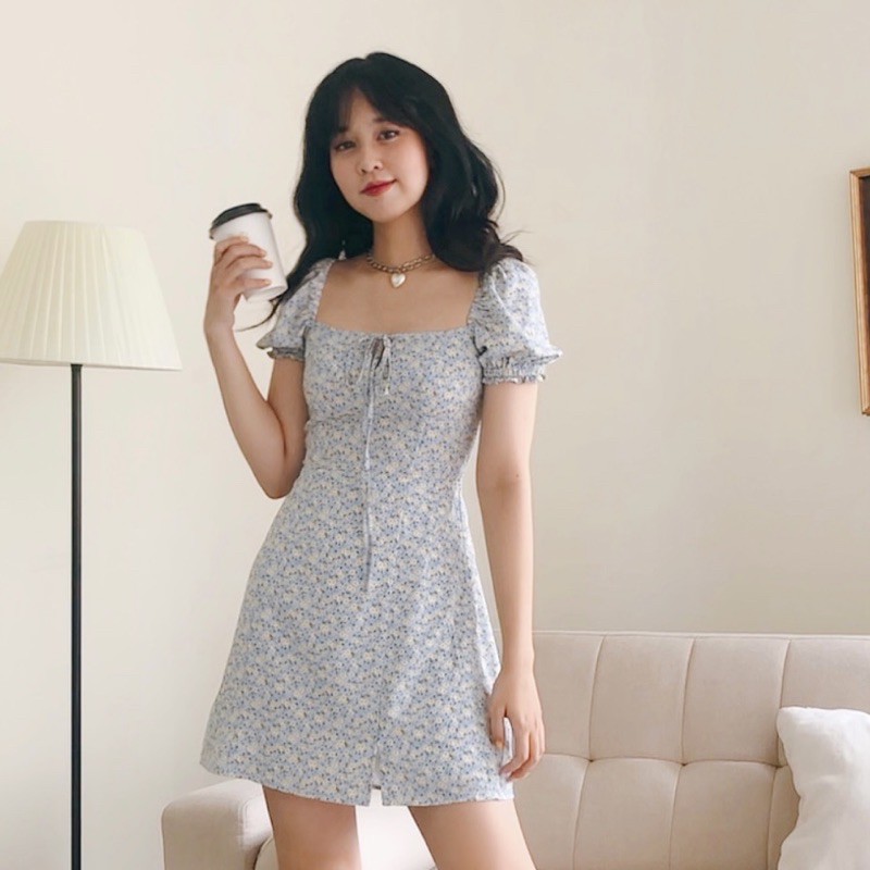 [Mã SKAMFA06 giảm 10% tối đa 50K đơn 0Đ] Naked By V - Váy mini hoa nhí Jasmine Dress (Blue)