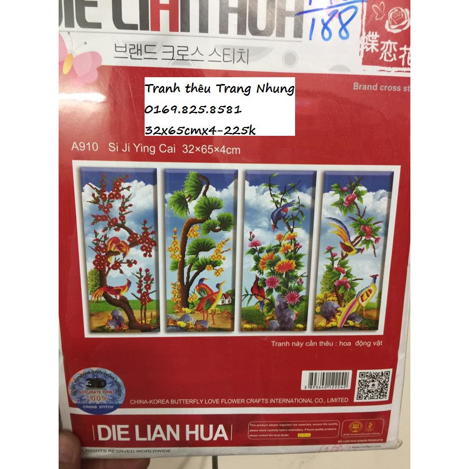Tranh thêu Tứ quý A910 32x65cmx4