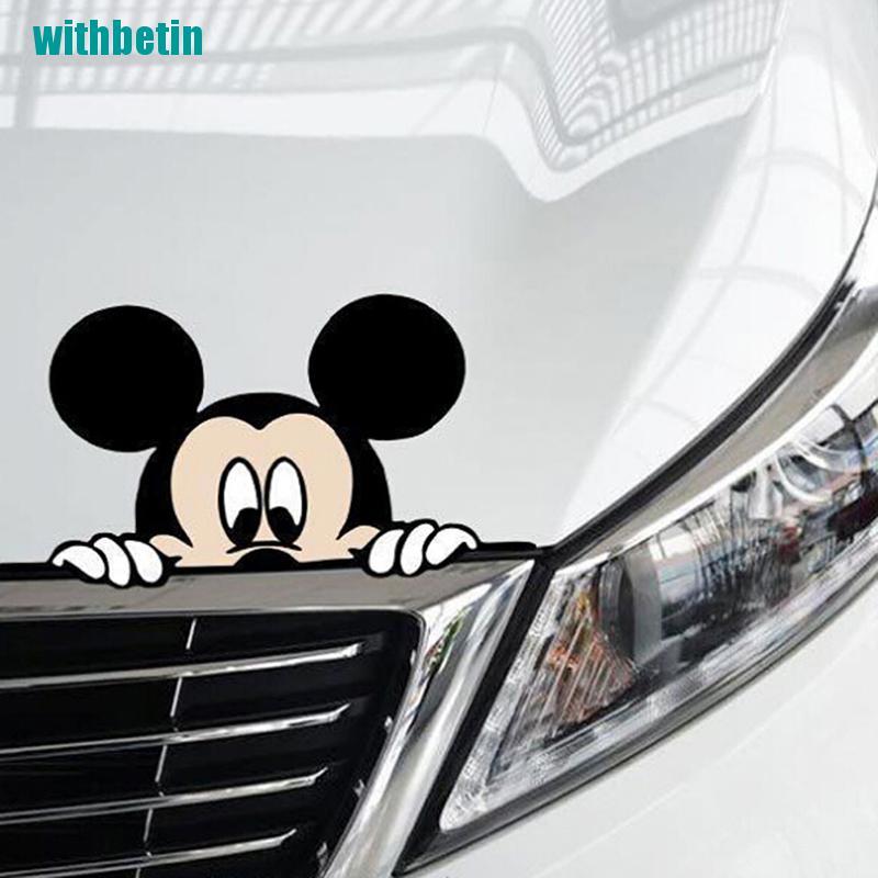 1 nhãn dán hình chuột mickey trang trí gương chiếu hậu ô tô 14x8cm