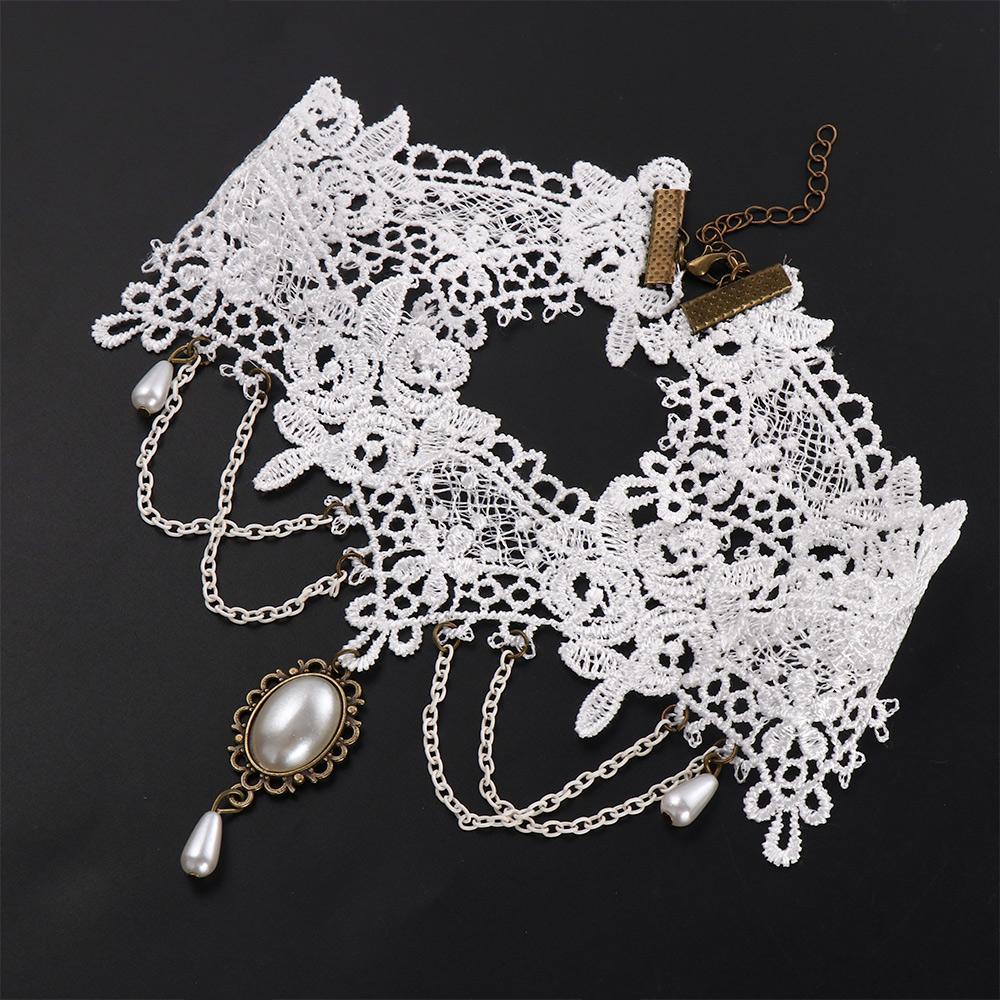 Vòng Cổ Choker Ngắn Phối Ren Handmade Phong Cách Cổ Điển Dành Cho Cô Dâu