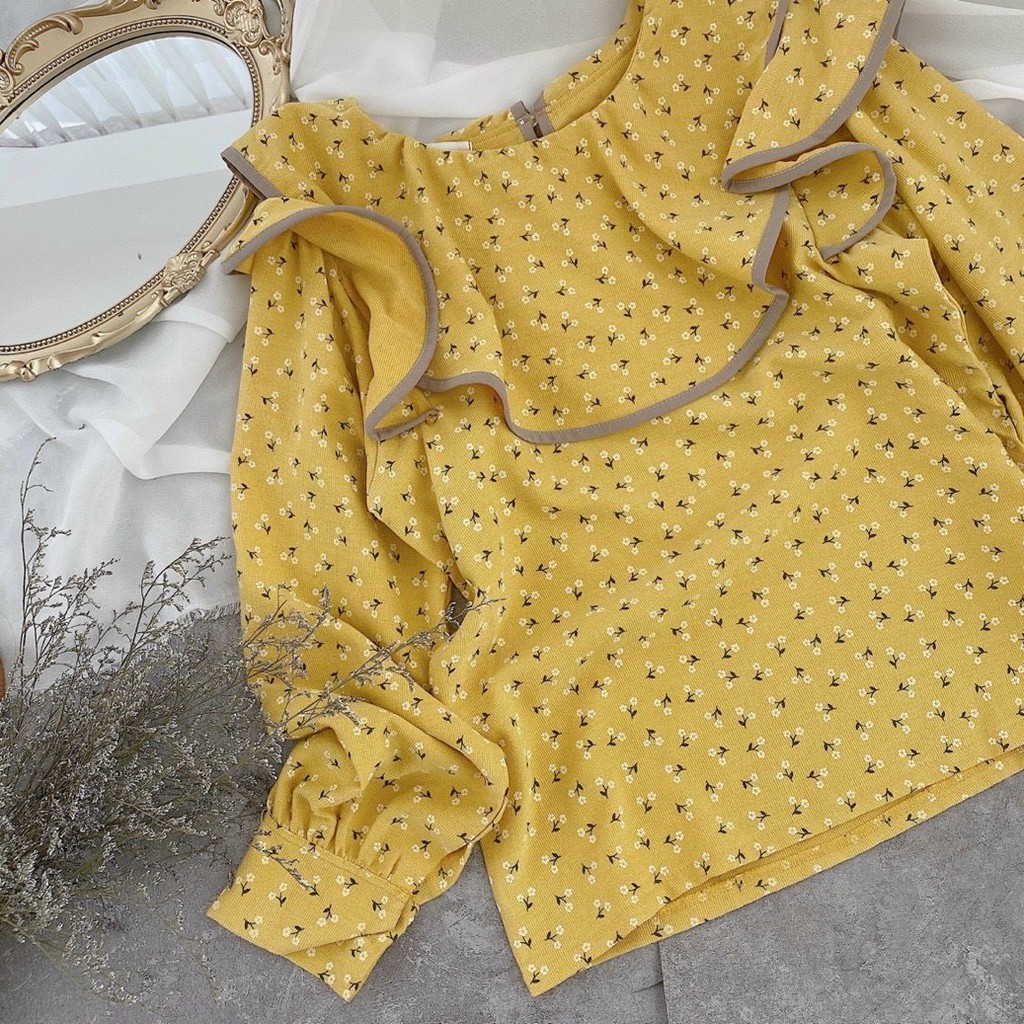 🎶🎶Set áo sơ mi cổ bánh bèo vàng mix chân váy kaki cực xinh cho nàng công sở nhà Tiệm nhỏ của Ryn | BigBuy360 - bigbuy360.vn