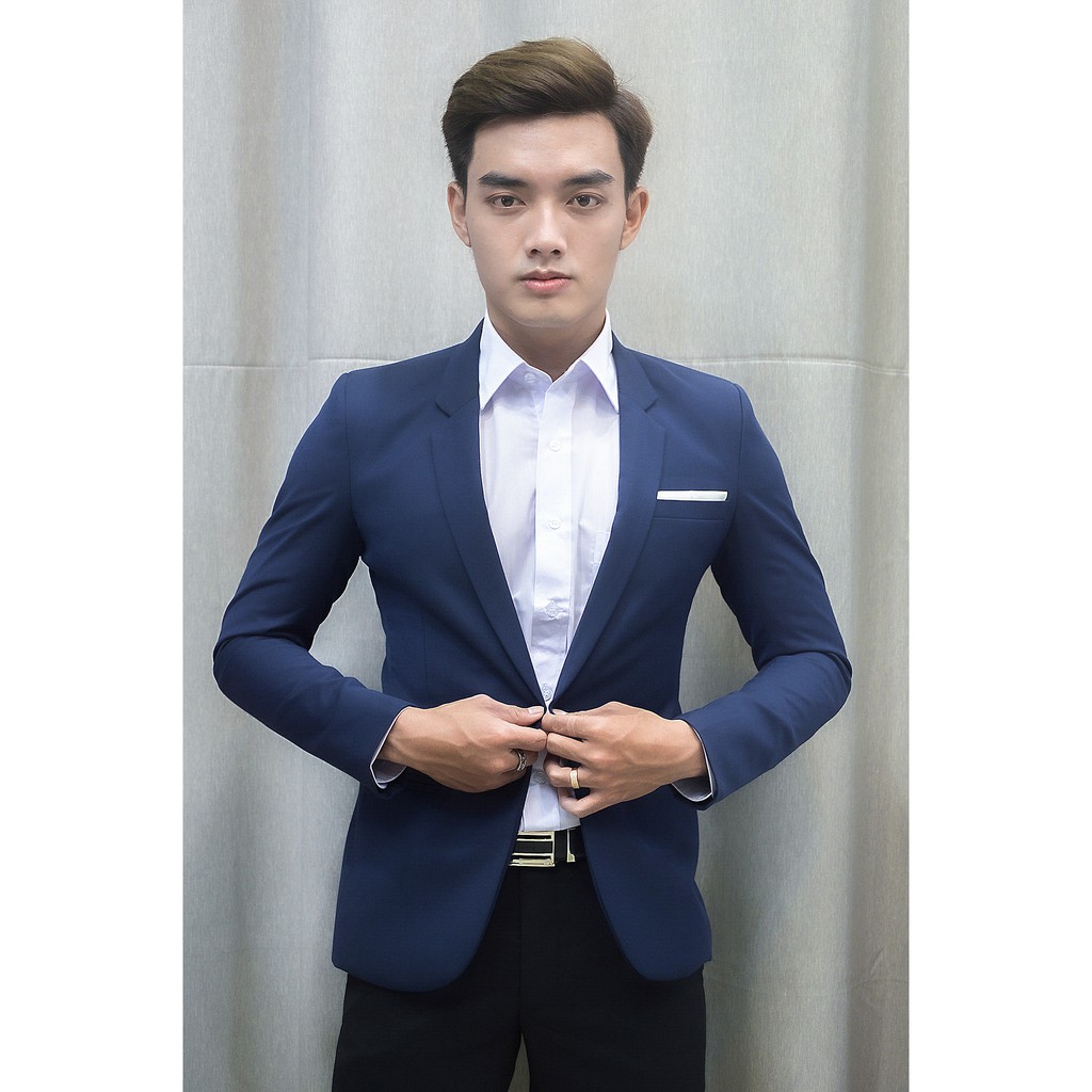 Bộ vest nam 1 nút ôm body màu xanh đen