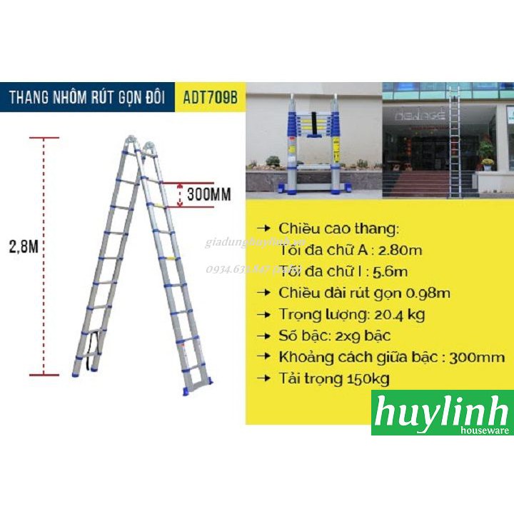 Thang nhôm rút đôi chữ A Advindeq ADT709B - 5.6 mét