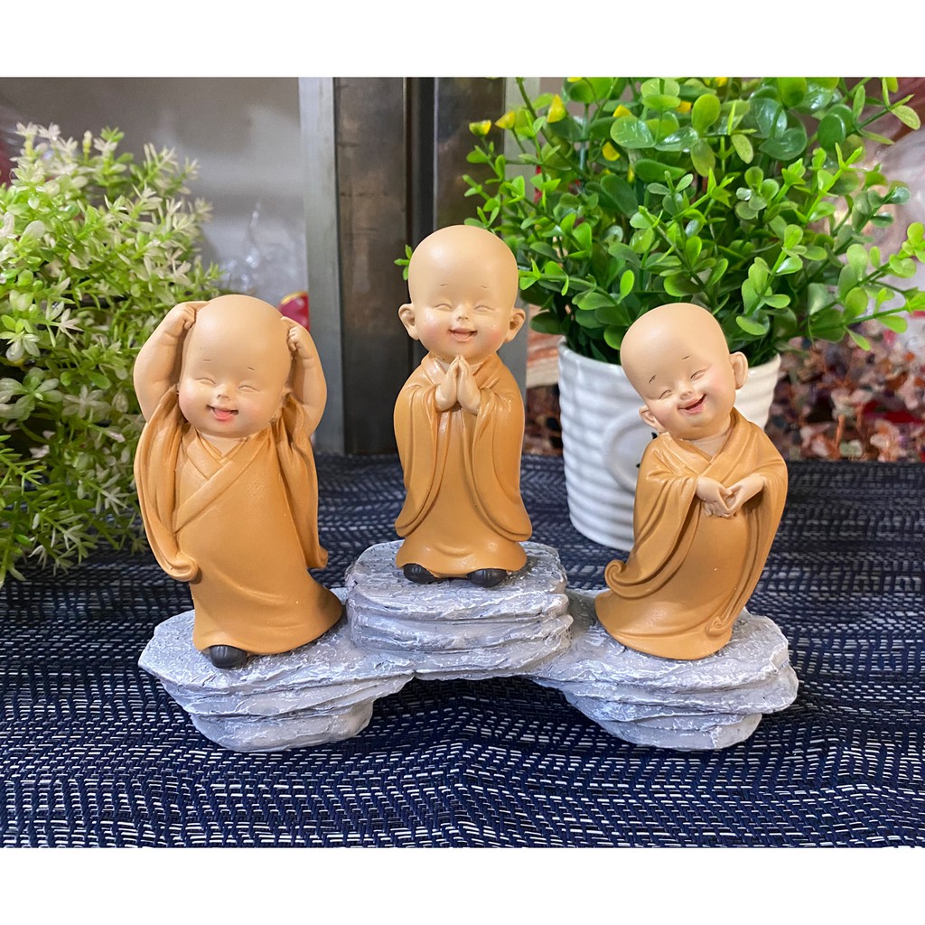 Bộ 03 chú áo nâu kèm đế giả đá size 8cm mini - mẫu đứng