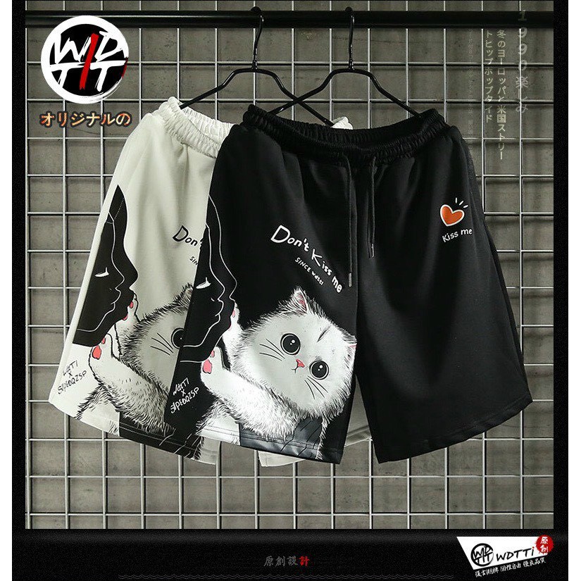 Quần short poly in hình mèo co giãn 4 chiều mềm mịn