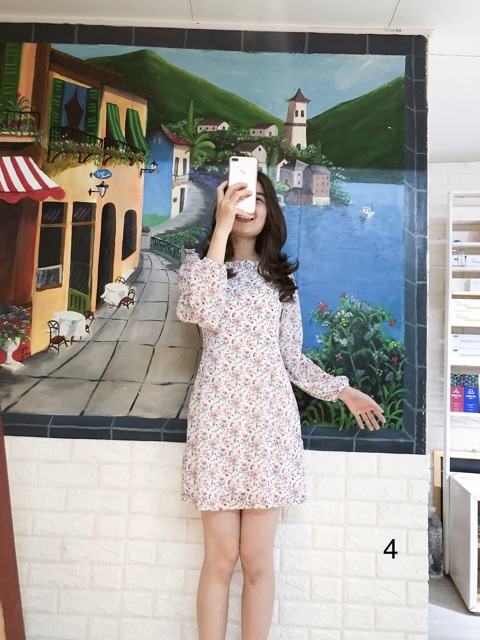 [Mã FAGREEN1505 giảm 10% tối đa 30K đơn 99K] Đầm - váy hoa nhí cổ vuông xếp ly ngực ( váy dài tay mặc 2 kiểu) | BigBuy360 - bigbuy360.vn