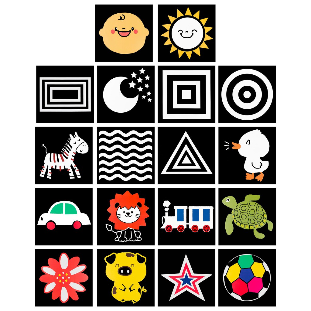 Sách - Sticker kích thích thị giác cho trẻ sơ sinh theo montessori - 18 stickers MUKI khổ 30x30cm (3 bộ, lẻ tùy chọn)