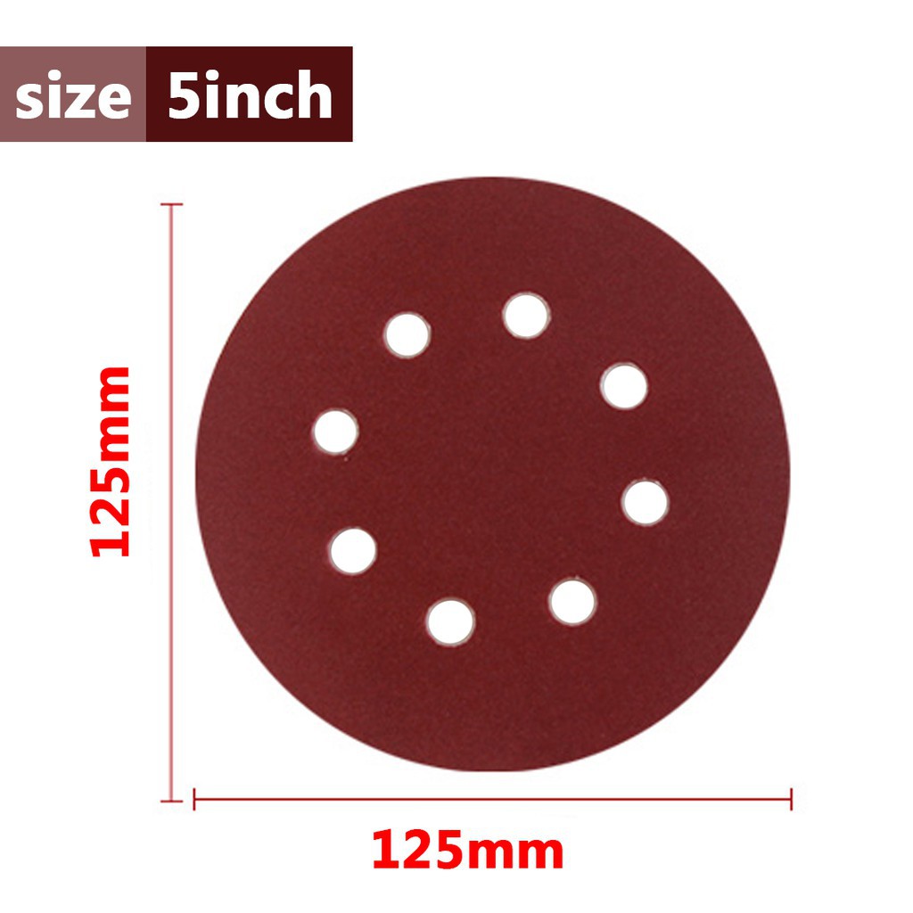 1 pcs tờ giấy nhám 5" với 8 lỗ 125mm tự dính dành cho chế biến gỗ