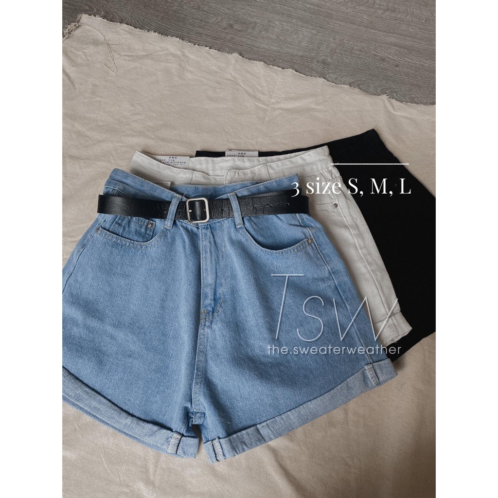 Quần short bò cạp cao gập gấu kèm thắt lưng (Ảnh thật) | BigBuy360 - bigbuy360.vn