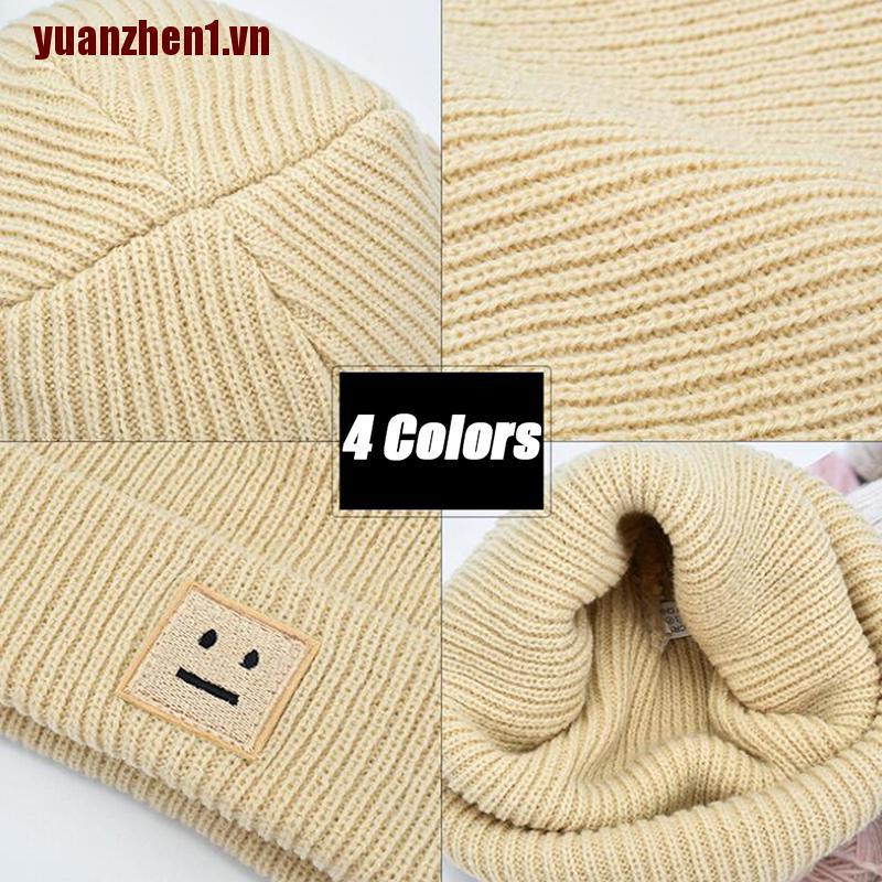 [YUANZHEN1] Mũ Beanie Dệt Kim Thêu Nhãn Mặt Cười Dễ Thương Cho Người Lớn Unisex