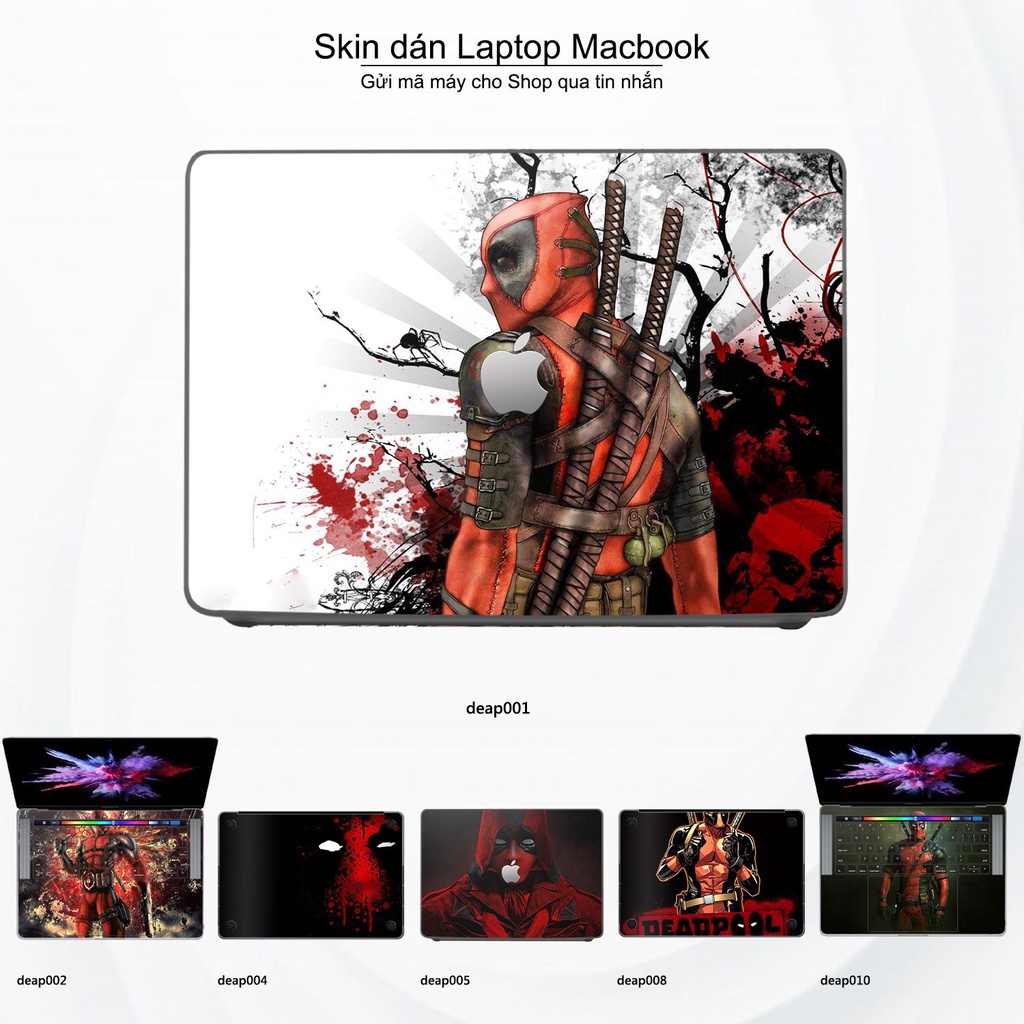 Skin dán Macbook mẫu Deadpool (đã cắt sẵn, inbox mã máy cho shop)