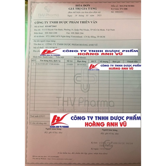 CALCI D3 HV- BỔ SUNG CANXI CHO CƠ THỂ 100 VIÊN