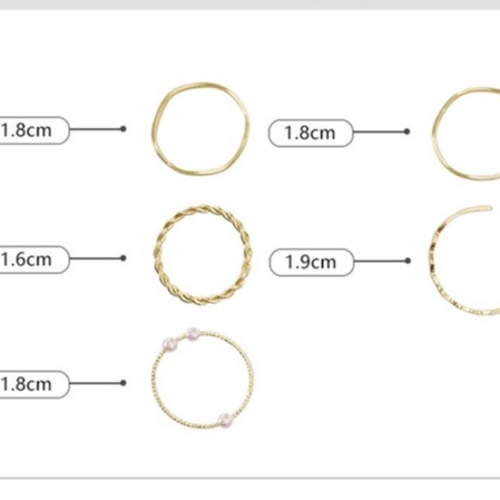 Nhẫn cá tính kết hợp Sóng phong cách Hàn Quốc set 5 món Cocochang shop